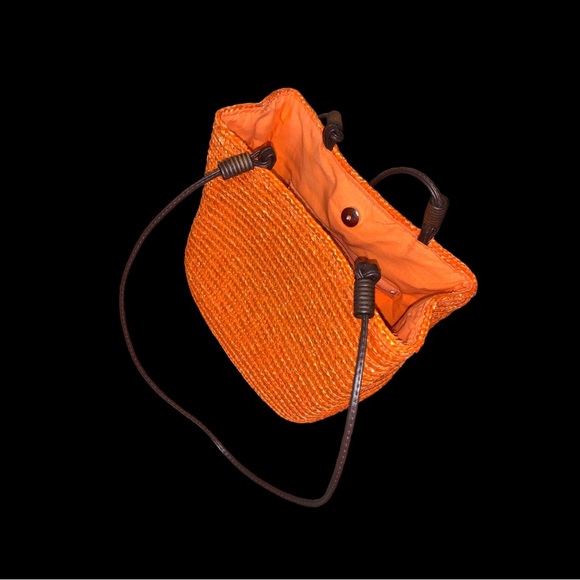 Wheat Straw Orange Bohemian Style Bucket Shoulder Bag - Picture 6 of 16